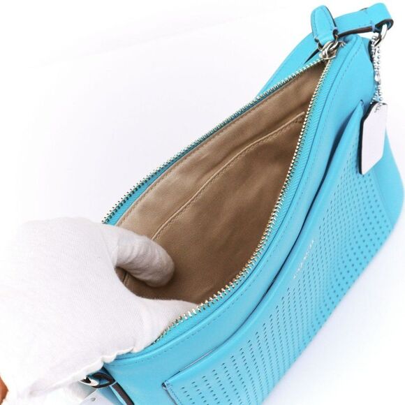 NWT Coach PERFORATED Leather Crossbody Bag Purse Turqoise - Picture 8 of 10